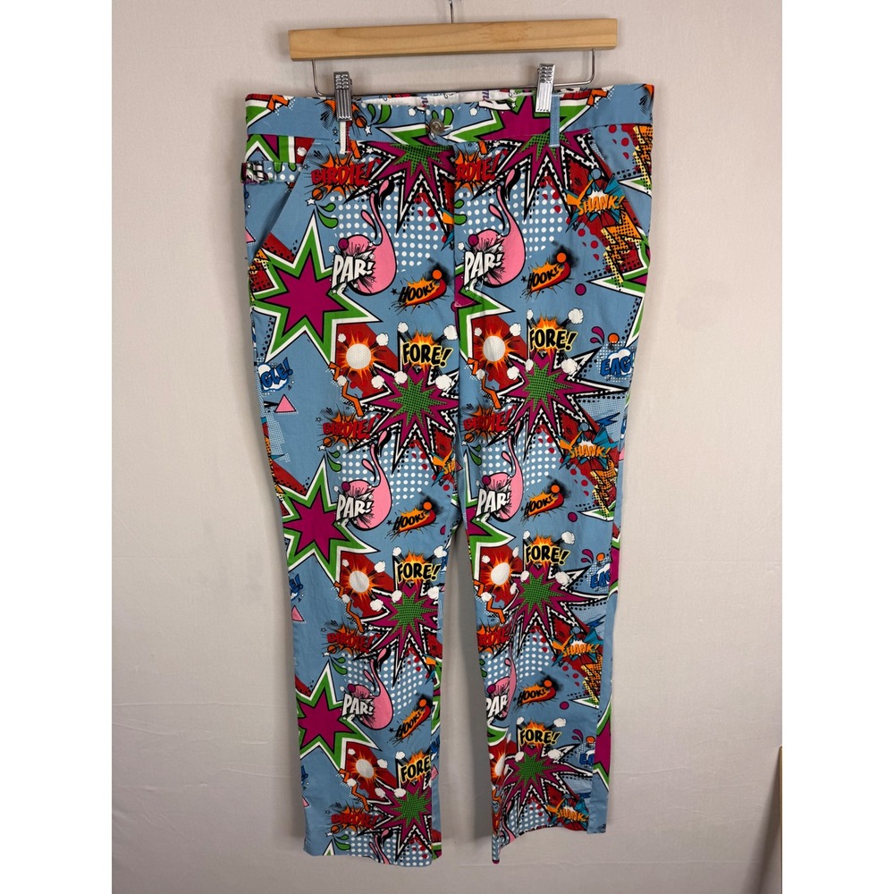 Royal & Awesome Mens Golf Pants Comic Book‎ Partoon Print Blue Men 36X30 - Picture 2 of 11